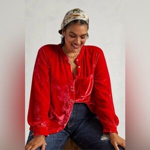 Anthropologie Pilcro Red Velvet Women's Blouse